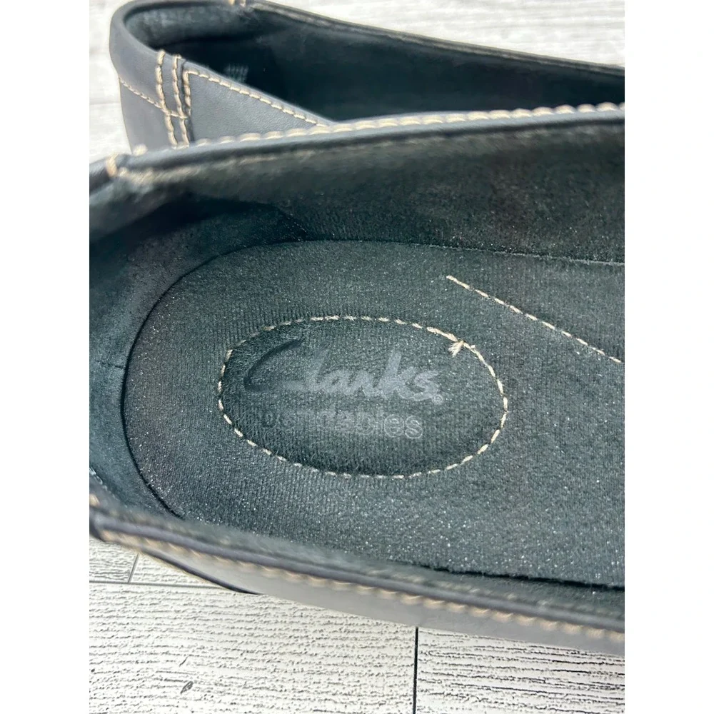 Clarks Bendables Black Leather Woven Buckle Loafers Shoes‎ 65085 Women 7M